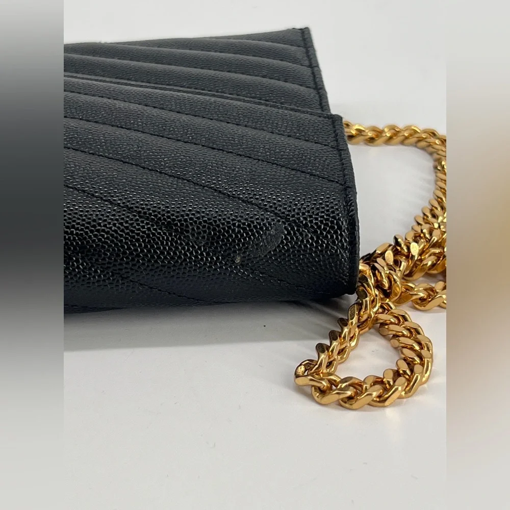 Saint Laurent Cassandre Matelasse Black Leather Wallet On Chain - Picture 4 of 12